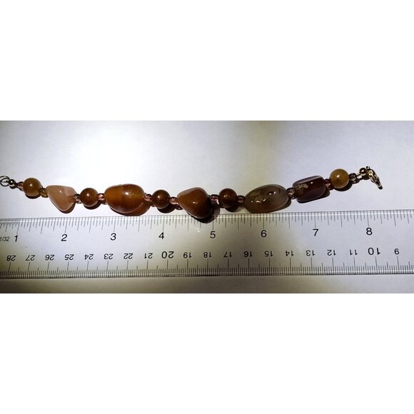 Polished Brown Agate Stone Crystal Bead Bracelet 8 inch - Picture 2 of 3